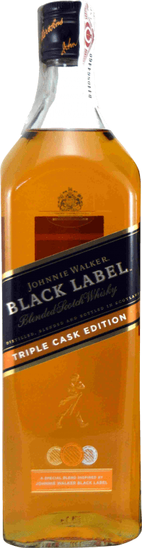 65,95 € Spedizione Gratuita | Whisky Blended Johnnie Walker Black — Edizione Nera, Triple Cask — Tripla Botte, Edizione Limitata Regno Unito Bottiglia 1 L