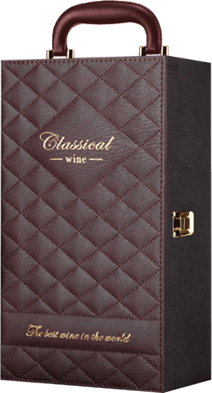 24,95 € Kostenloser Versand | Packs MARRÓN - Estuche Maletín de LUJO para 2 Botellas de Vino y Set de 4 Accesorios Spanien