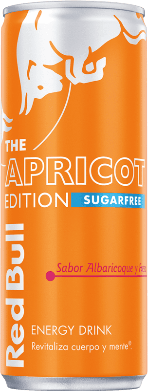 33,95 € Envío gratis | Caja de 24 unidades Refrescos Red Bull Energy Drink Albaricoque y Fresa Sin Azúcar Austria Lata 25 cl