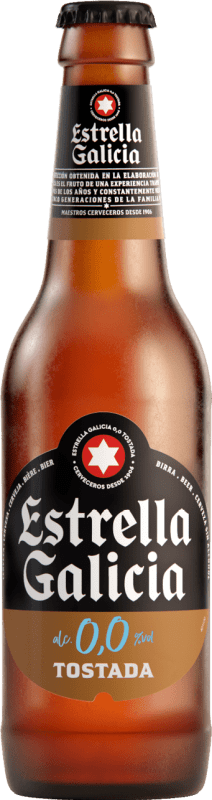 9,95 € Kostenloser Versand | 6 Einheiten Box Bier Estrella Galicia Tostada 0,0 Spanien Kleine Flasche 25 cl Alkoholfrei