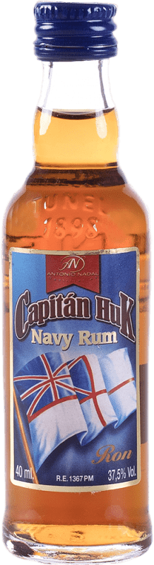 3,95 € Envio grátis | Rum Capitan Huk. Etiqueta Azul Espanha Garrafa Miniatura 4 cl