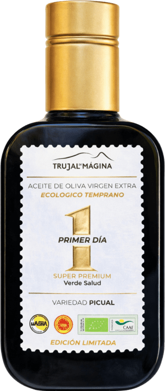 22,95 € Spedizione Gratuita | Olio d'Oliva Trujal de Mágina Verde Salud Primer Día de Cosecha — Primo Giorno di Raccolta, EVO Extra Vergine D.O. Sierra Mágina Jaén Spagna Picual Eco — Biologico Bottiglietta 25 cl